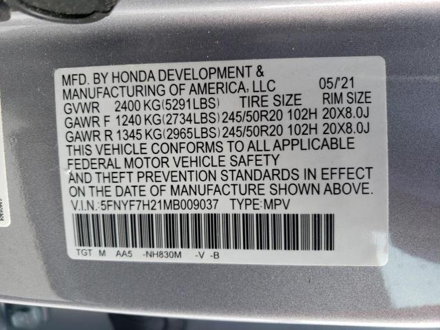 Photo 12 VIN: 5FNYF7H21MB009037 - HONDA PASSPORT S 