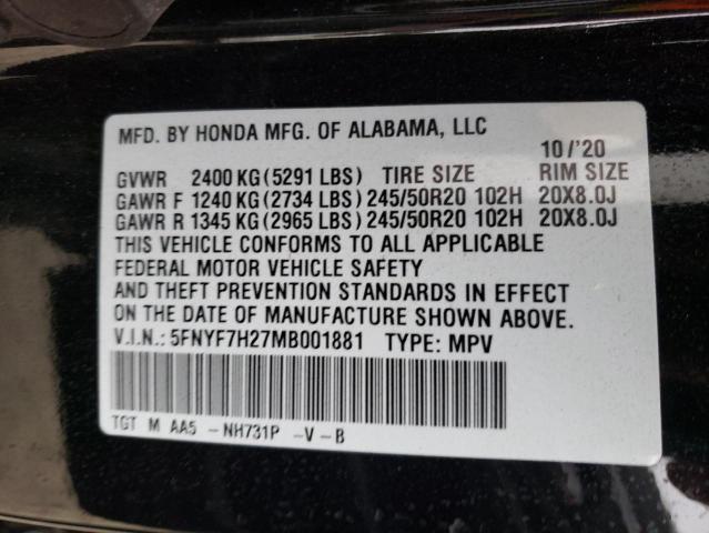 Photo 11 VIN: 5FNYF7H27MB001881 - HONDA PASSPORT S 