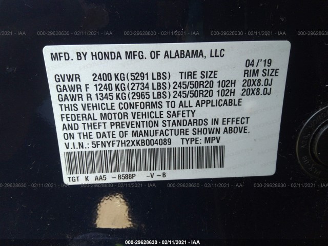 Photo 8 VIN: 5FNYF7H2XKB004089 - HONDA PASSPORT 