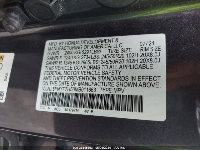 Photo 8 VIN: 5FNYF7H50MB011663 - HONDA PASSPORT 