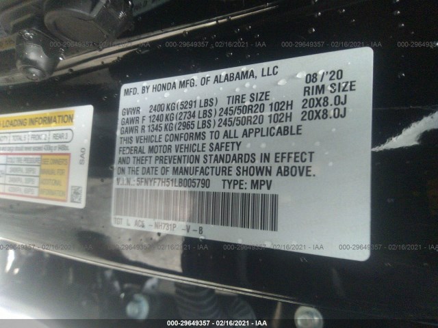 Photo 8 VIN: 5FNYF7H51LB005790 - HONDA PASSPORT 