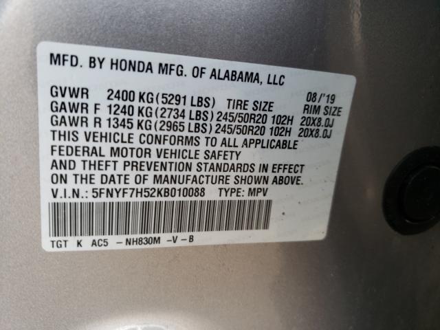 Photo 9 VIN: 5FNYF7H52KB010088 - HONDA PASSPORT E 