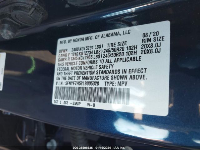 Photo 8 VIN: 5FNYF7H52LB005328 - HONDA PASSPORT 