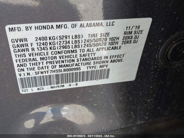 Photo 8 VIN: 5FNYF7H55LB000995 - HONDA PASSPORT 