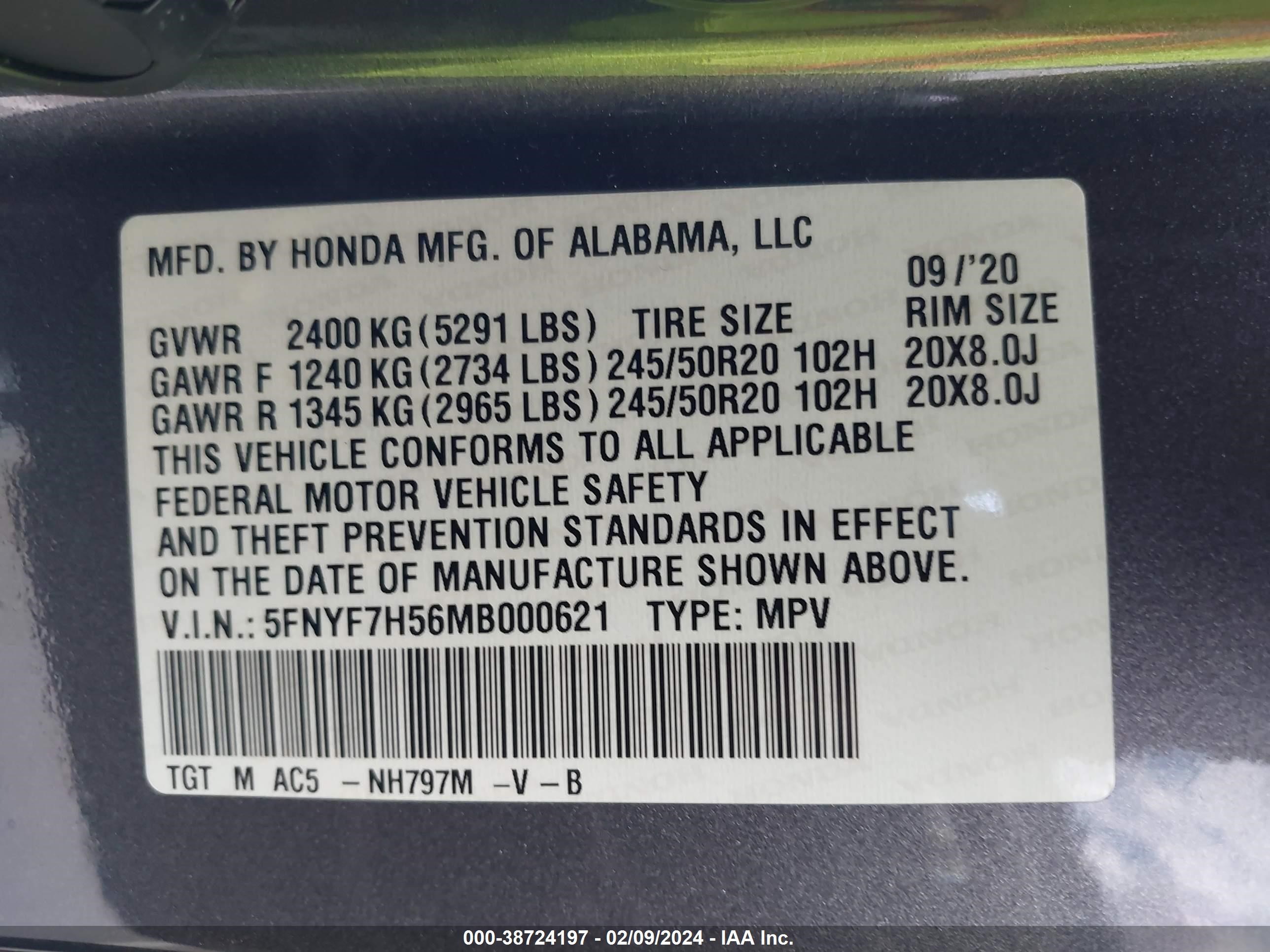 Photo 8 VIN: 5FNYF7H56MB000621 - HONDA PASSPORT 