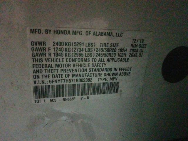 Photo 9 VIN: 5FNYF7H57LB002392 - HONDA PASSPORT E 