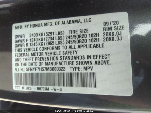 Photo 8 VIN: 5FNYF7H57MB000322 - HONDA PASSPORT 