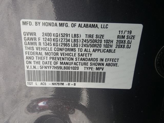 Photo 9 VIN: 5FNYF7H59LB001020 - HONDA PASSPORT E 