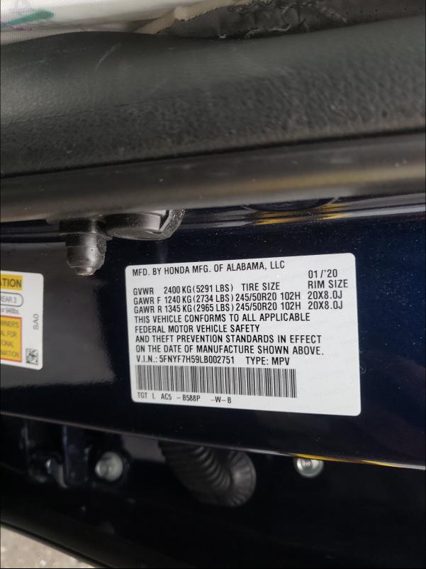 Photo 9 VIN: 5FNYF7H59LB002751 - HONDA PASSPORT E 