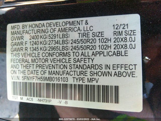 Photo 8 VIN: 5FNYF7H59MB016103 - HONDA PASSPORT 