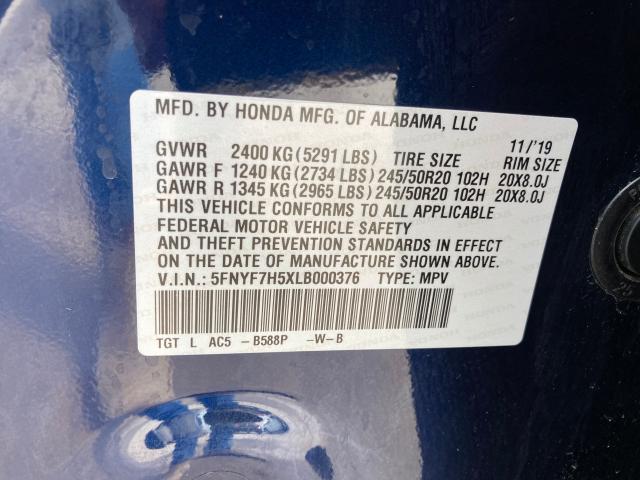 Photo 9 VIN: 5FNYF7H5XLB000376 - HONDA PASSPORT E 