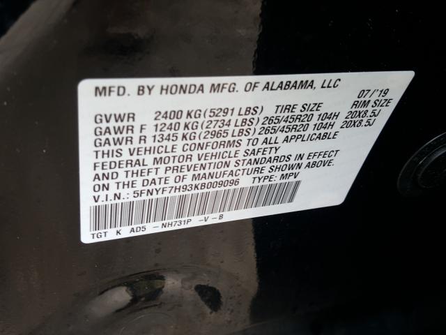 Photo 9 VIN: 5FNYF7H93KB009096 - HONDA PASSPORT T 