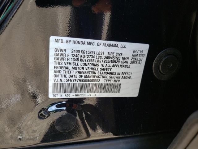 Photo 9 VIN: 5FNYF7H95KB005552 - HONDA PASSPORT T 