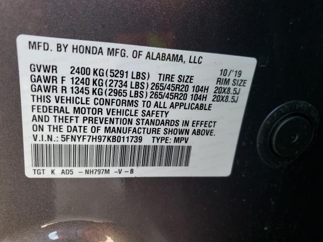 Photo 9 VIN: 5FNYF7H97KB011739 - HONDA PASSPORT T 