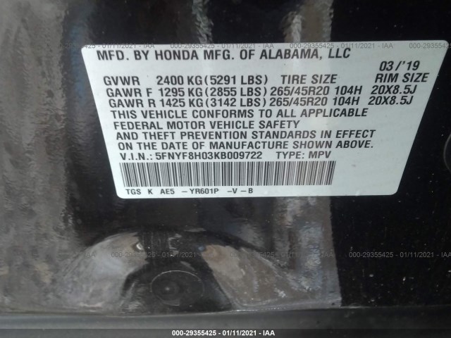 Photo 8 VIN: 5FNYF8H03KB009722 - HONDA PASSPORT 