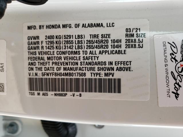 Photo 9 VIN: 5FNYF8H04MB017508 - HONDA PASSPORT E 