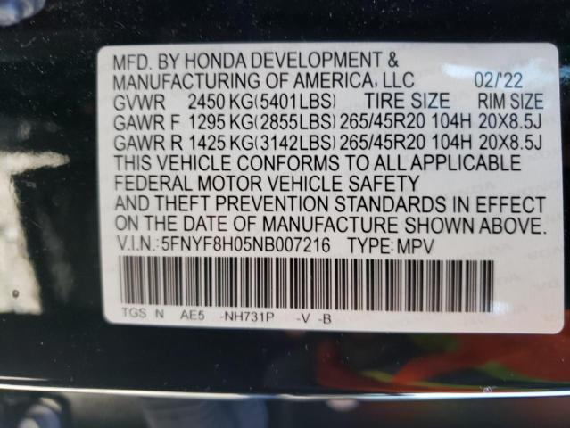 Photo 11 VIN: 5FNYF8H05NB007216 - HONDA PASSPORT E 