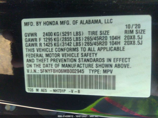 Photo 8 VIN: 5FNYF8H06MB002945 - HONDA PASSPORT 