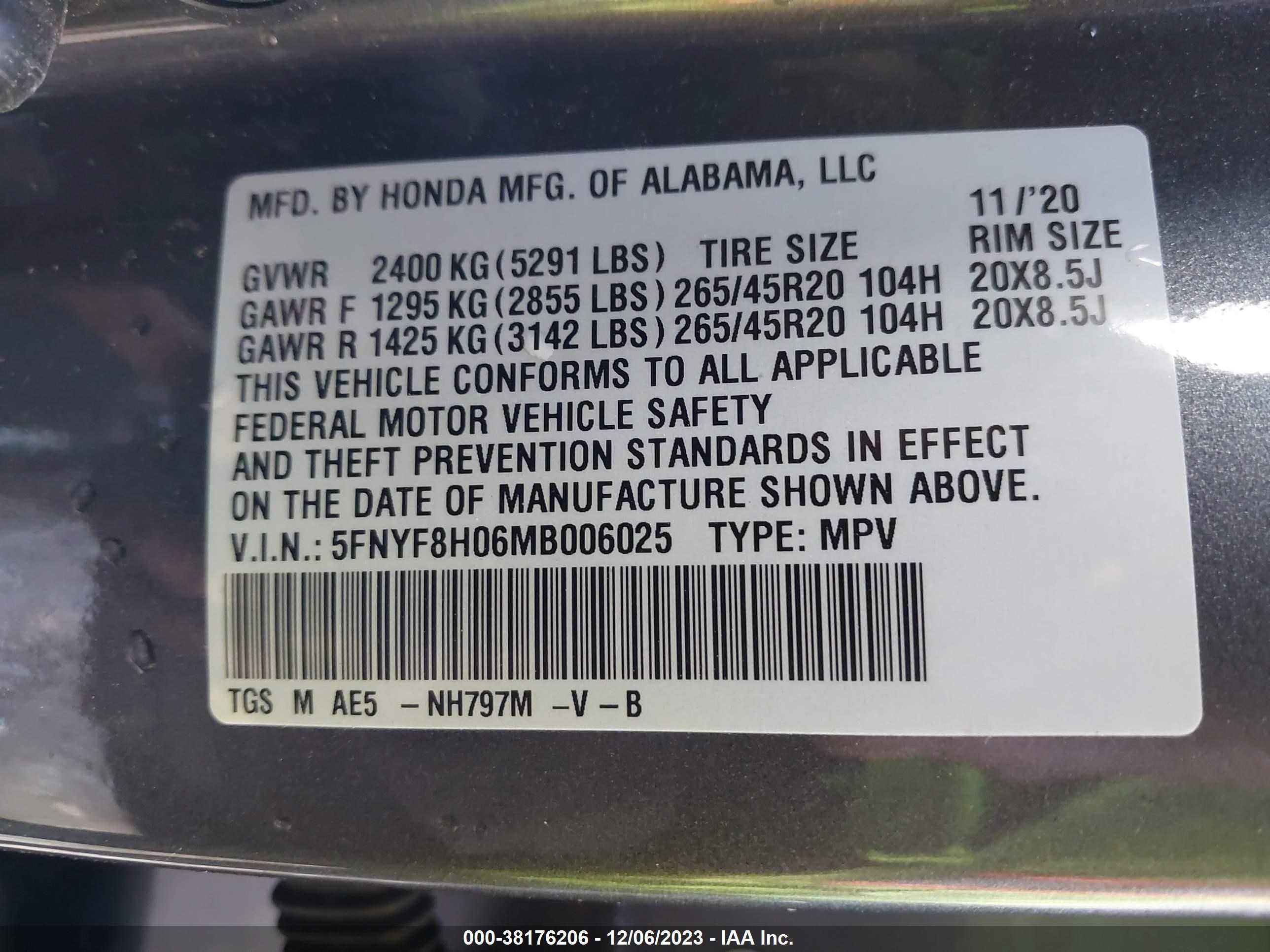 Photo 8 VIN: 5FNYF8H06MB006025 - HONDA PASSPORT 