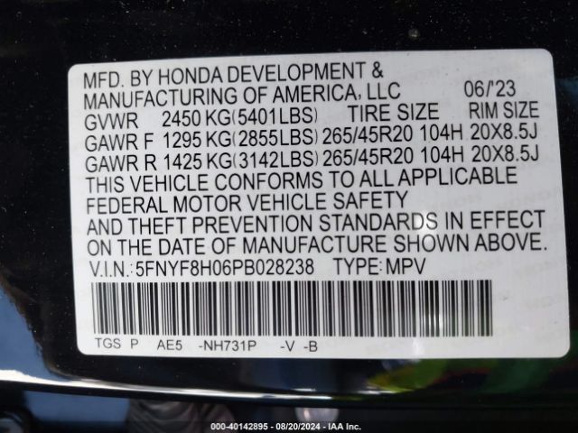 Photo 8 VIN: 5FNYF8H06PB028238 - HONDA PASSPORT 