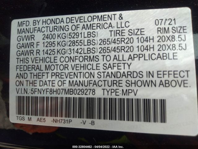 Photo 8 VIN: 5FNYF8H07MB029278 - HONDA PASSPORT 