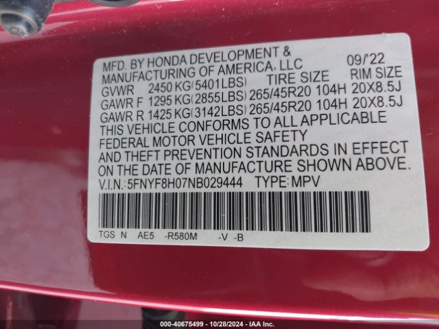 Photo 8 VIN: 5FNYF8H07NB029444 - HONDA PASSPORT 