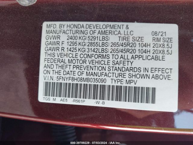 Photo 8 VIN: 5FNYF8H08MB035090 - HONDA PASSPORT 