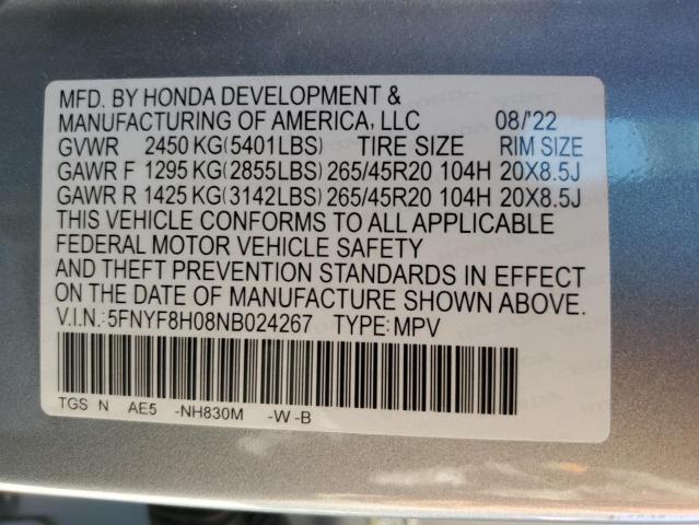 Photo 12 VIN: 5FNYF8H08NB024267 - HONDA PASSPORT E 