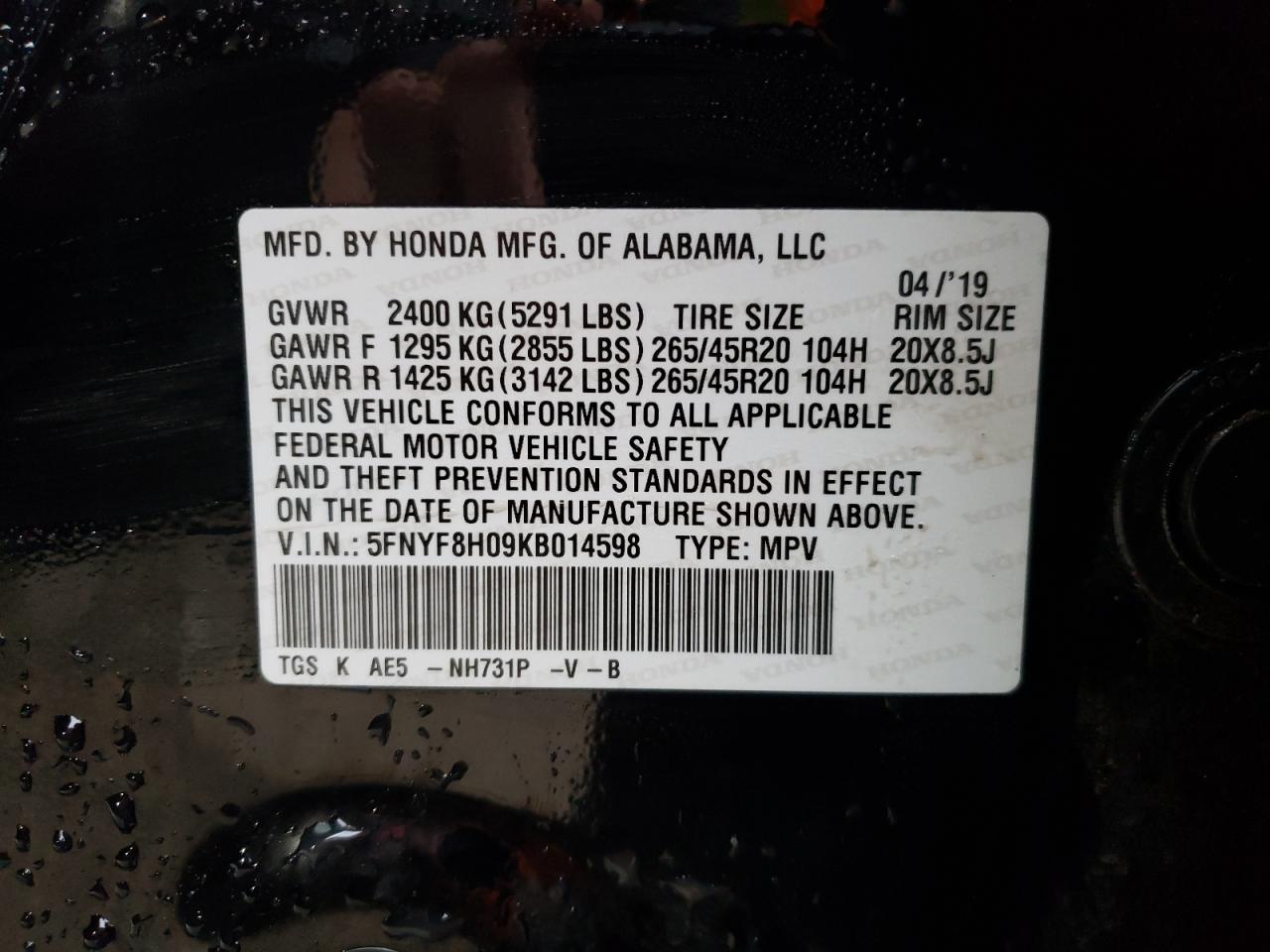 Photo 11 VIN: 5FNYF8H09KB014598 - HONDA PASSPORT 