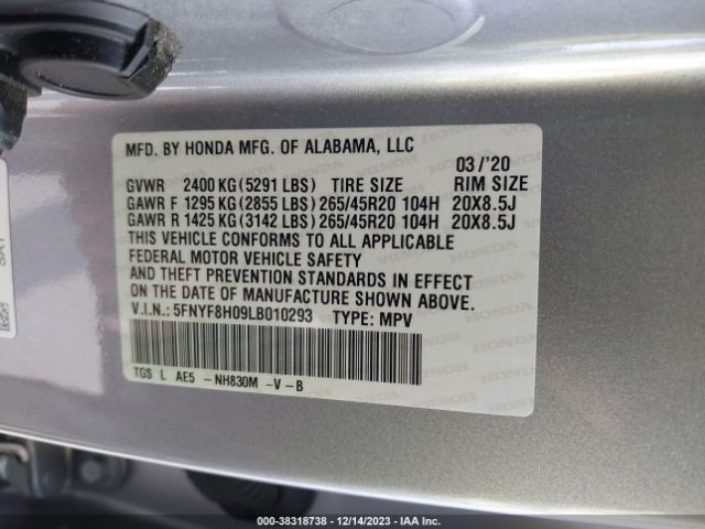 Photo 8 VIN: 5FNYF8H09LB010293 - HONDA PASSPORT 