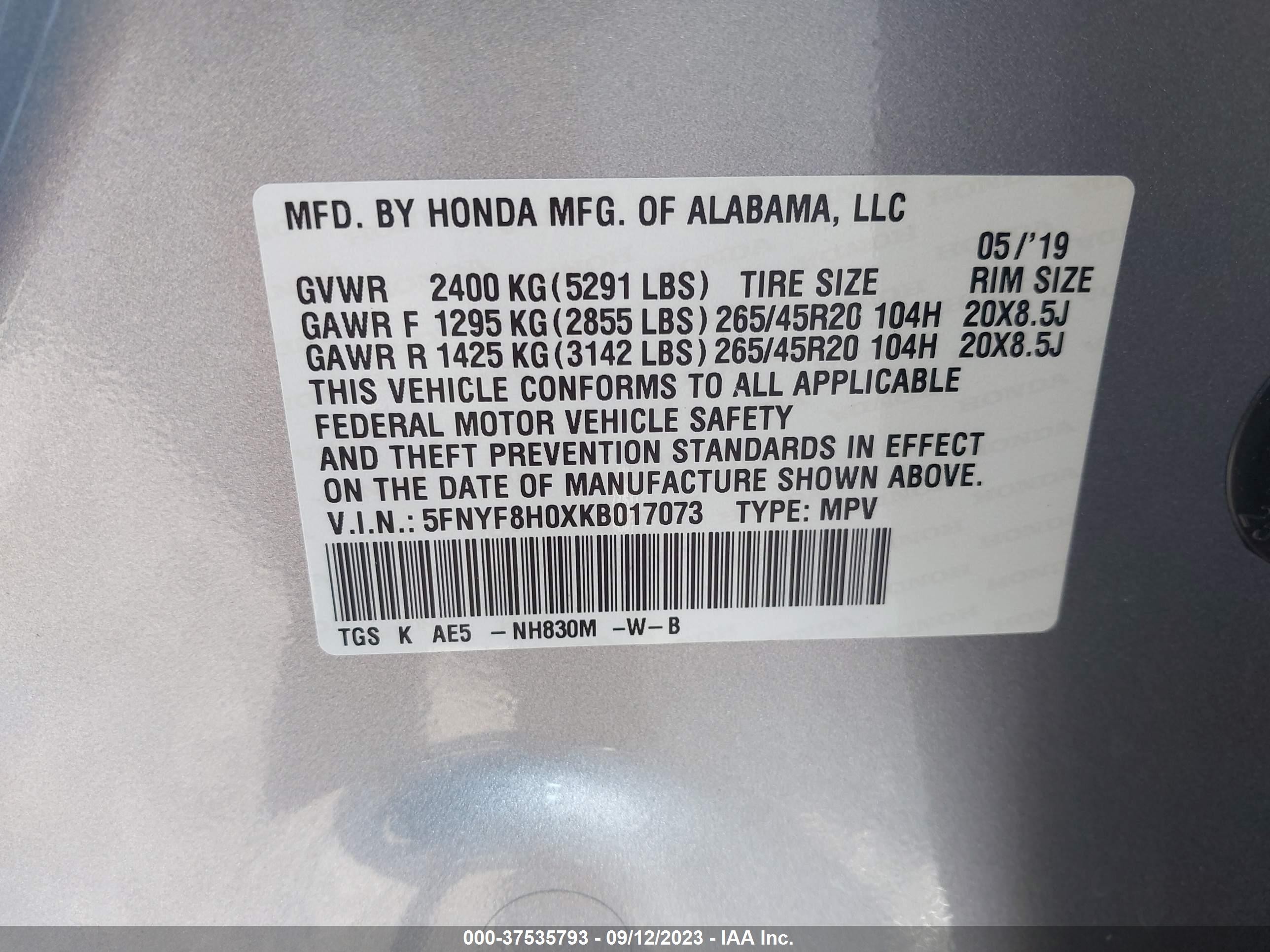 Photo 8 VIN: 5FNYF8H0XKB017073 - HONDA PASSPORT 