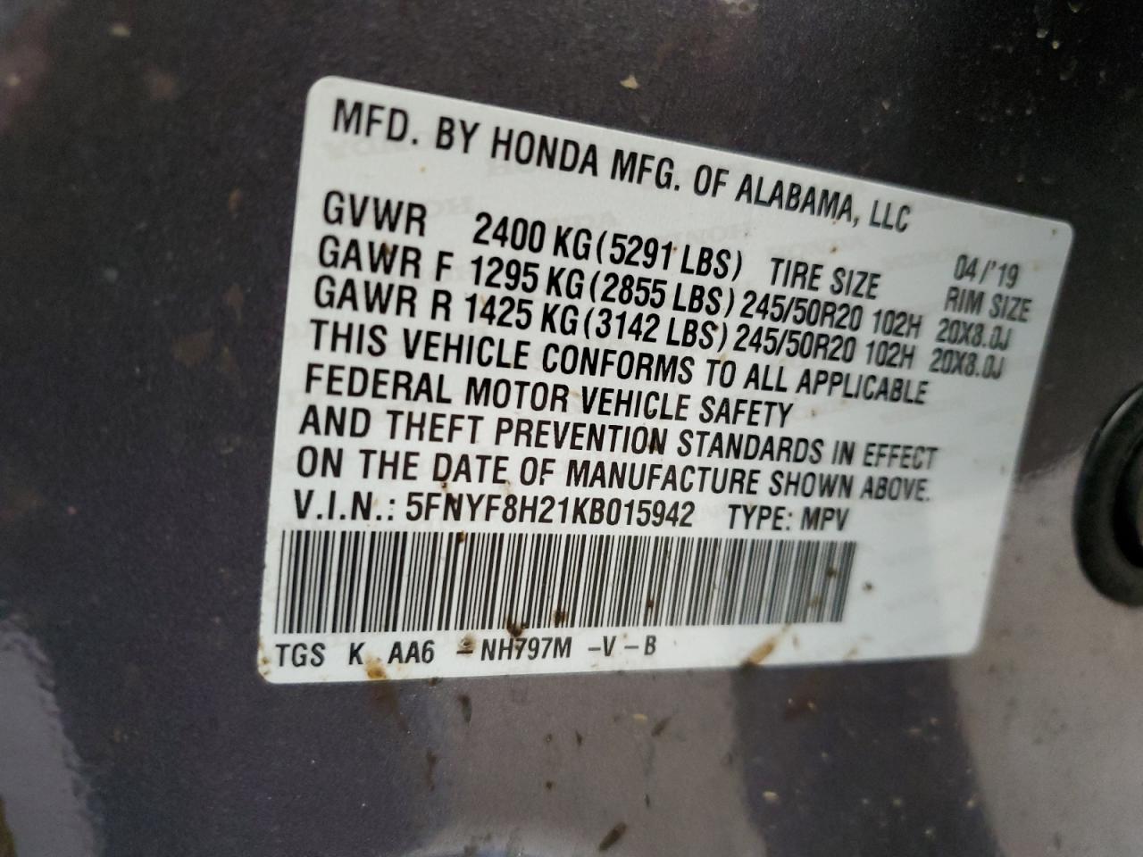 Photo 12 VIN: 5FNYF8H21KB015942 - HONDA PASSPORT 