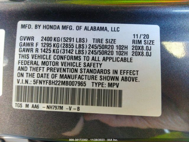 Photo 8 VIN: 5FNYF8H22MB007965 - HONDA PASSPORT 