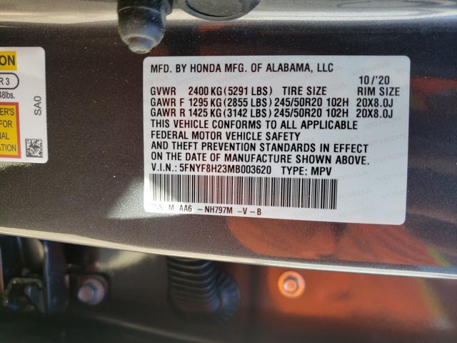 Photo 9 VIN: 5FNYF8H23MB003620 - HONDA PASSPORT S 