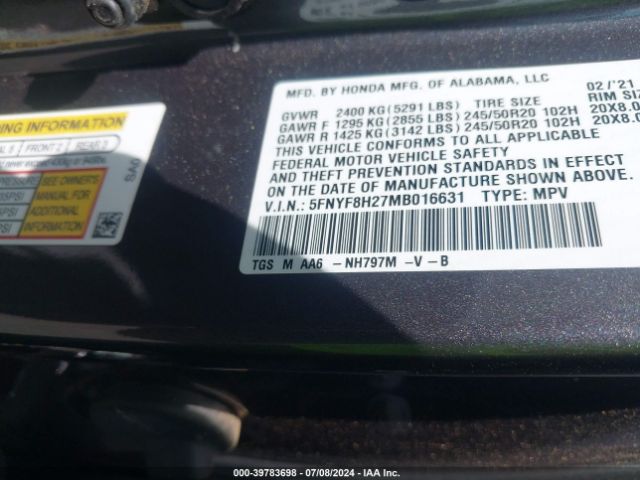 Photo 8 VIN: 5FNYF8H27MB016631 - HONDA PASSPORT 