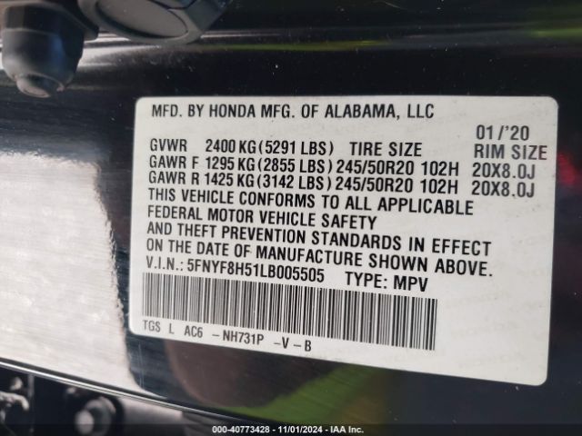 Photo 8 VIN: 5FNYF8H51LB005505 - HONDA PASSPORT 