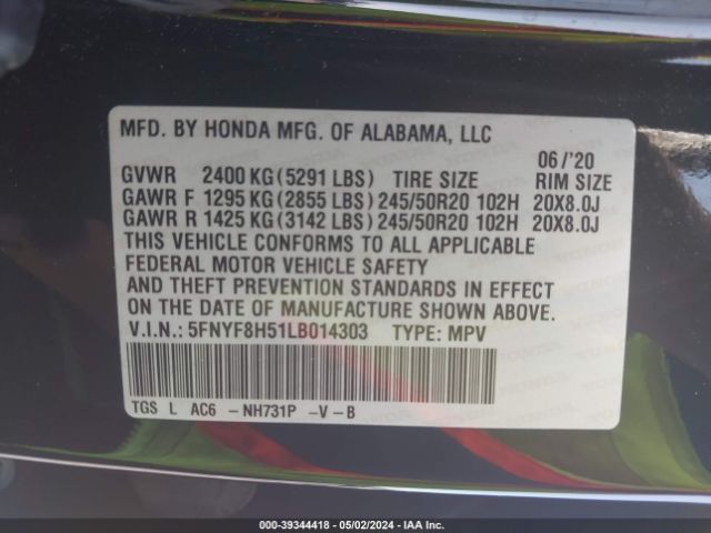 Photo 8 VIN: 5FNYF8H51LB014303 - HONDA PASSPORT 