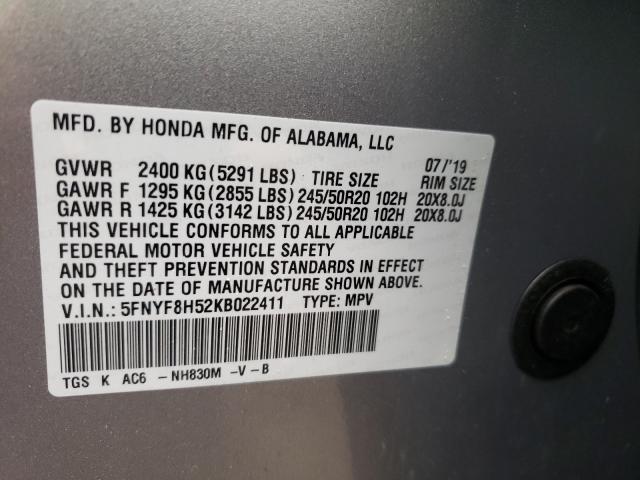 Photo 9 VIN: 5FNYF8H52KB022411 - HONDA PASSPORT E 