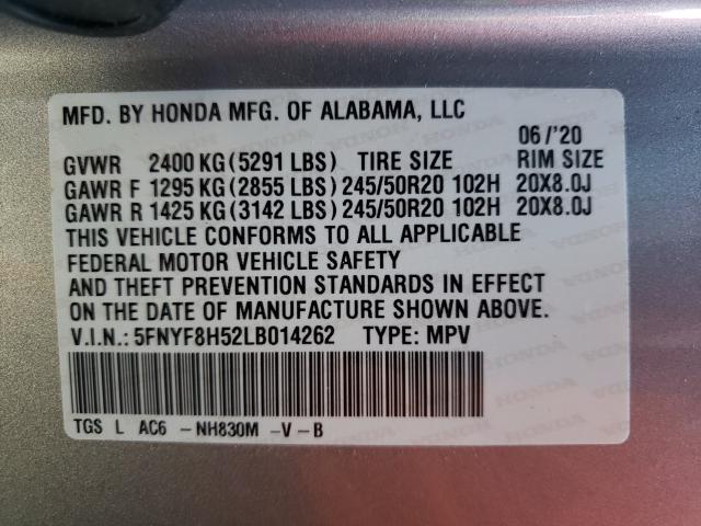 Photo 9 VIN: 5FNYF8H52LB014262 - HONDA PASSPORT E 