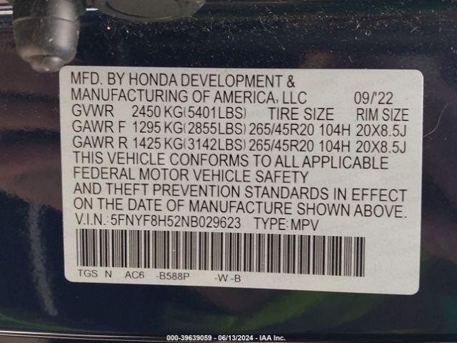 Photo 8 VIN: 5FNYF8H52NB029623 - HONDA PASSPORT 