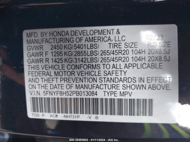 Photo 8 VIN: 5FNYF8H52PB013084 - HONDA PASSPORT 