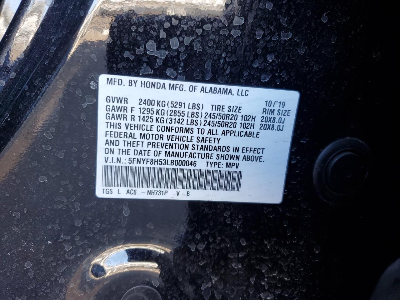 Photo 12 VIN: 5FNYF8H53LB000046 - HONDA PASSPORT 