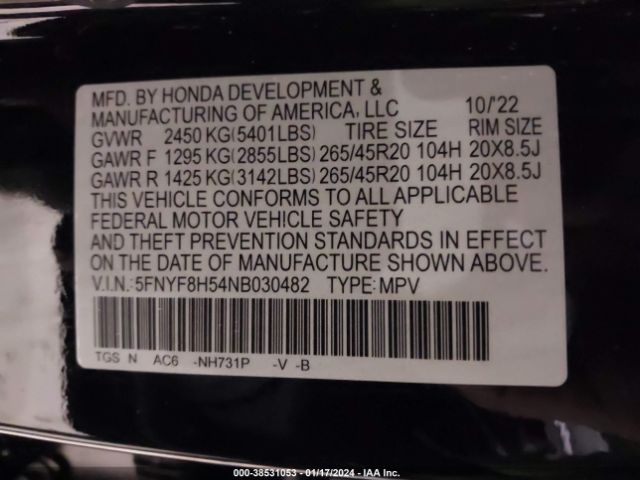 Photo 8 VIN: 5FNYF8H54NB030482 - HONDA PASSPORT 