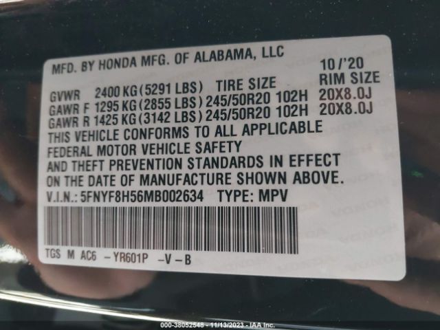 Photo 8 VIN: 5FNYF8H56MB002634 - HONDA PASSPORT 