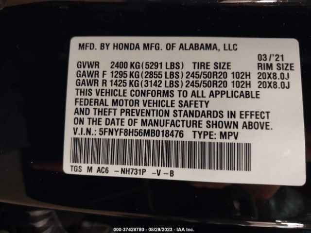 Photo 8 VIN: 5FNYF8H56MB018476 - HONDA PASSPORT 