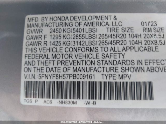 Photo 8 VIN: 5FNYF8H57PB009161 - HONDA PASSPORT 