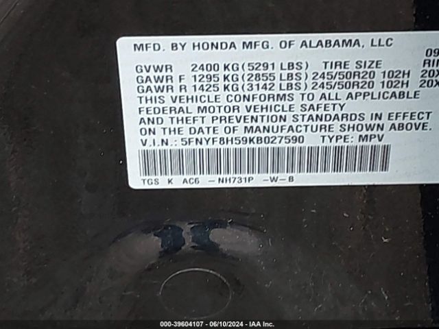 Photo 8 VIN: 5FNYF8H59KB027590 - HONDA PASSPORT 