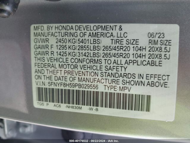 Photo 8 VIN: 5FNYF8H59PB029556 - HONDA PASSPORT 