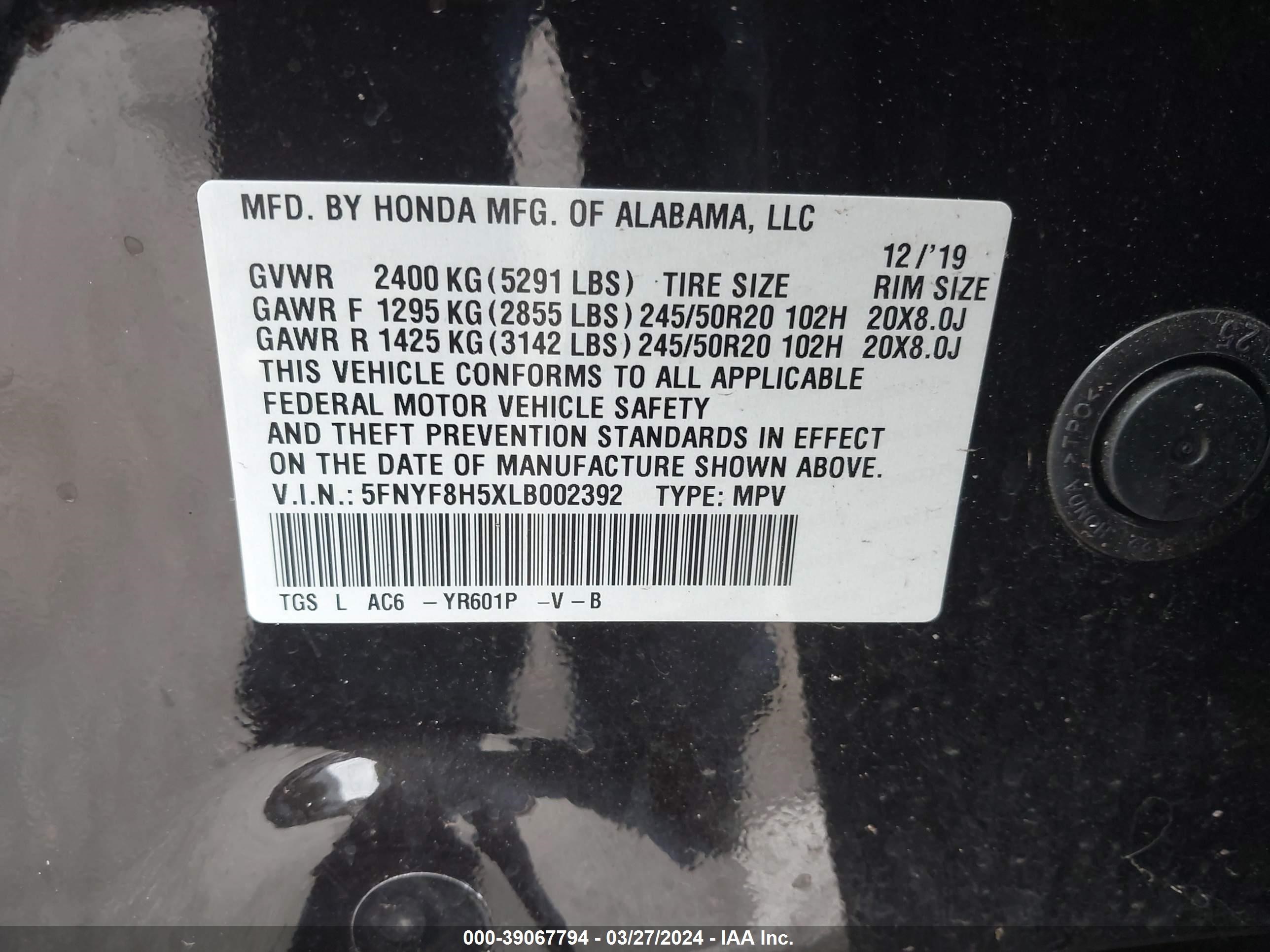 Photo 8 VIN: 5FNYF8H5XLB002392 - HONDA PASSPORT 