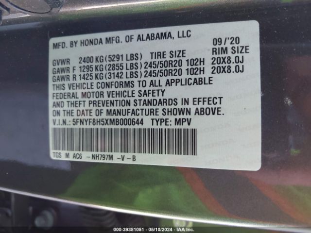 Photo 8 VIN: 5FNYF8H5XMB000644 - HONDA PASSPORT 